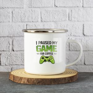 I Paused my Game for Coffee White Enamel Mugs